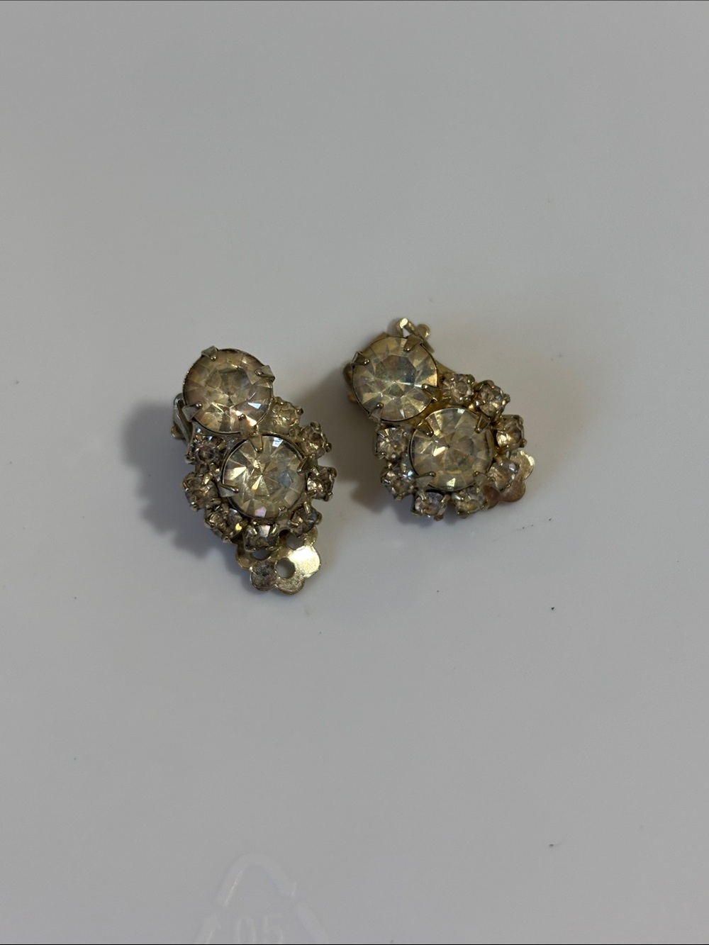 Vintage Classic Clear Crystal Cluster Clip-On Earrings - Gold Tone